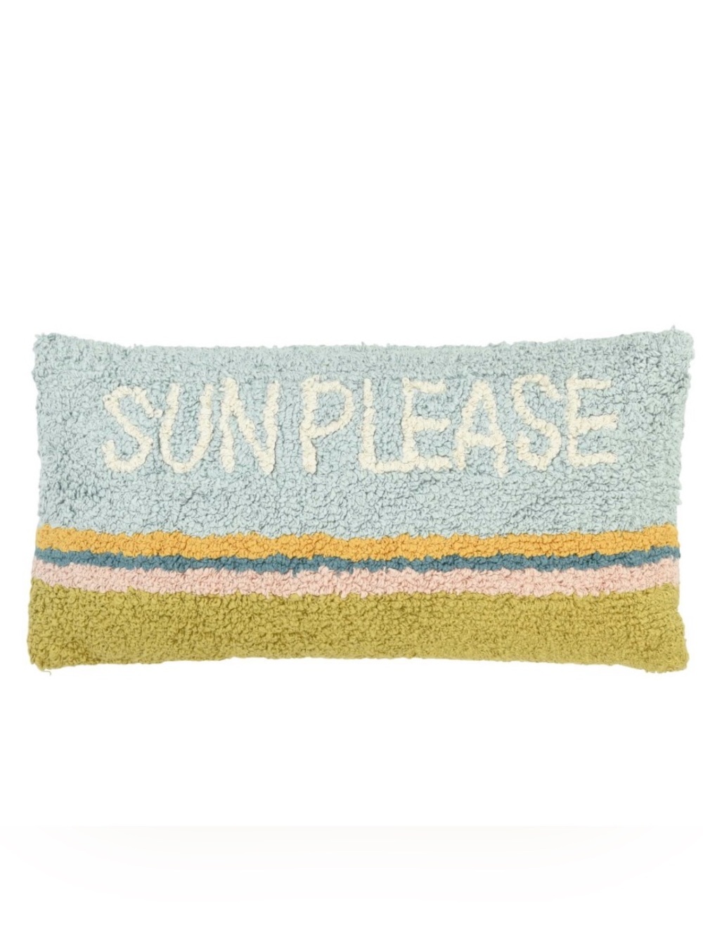 Creative Co-Op Woven Cotton Punch Hook Lumbar Pillow with "Sun Please" Design